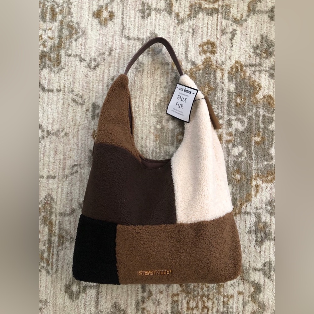 Steve Madden Brown and Cream Faux Fur Bag